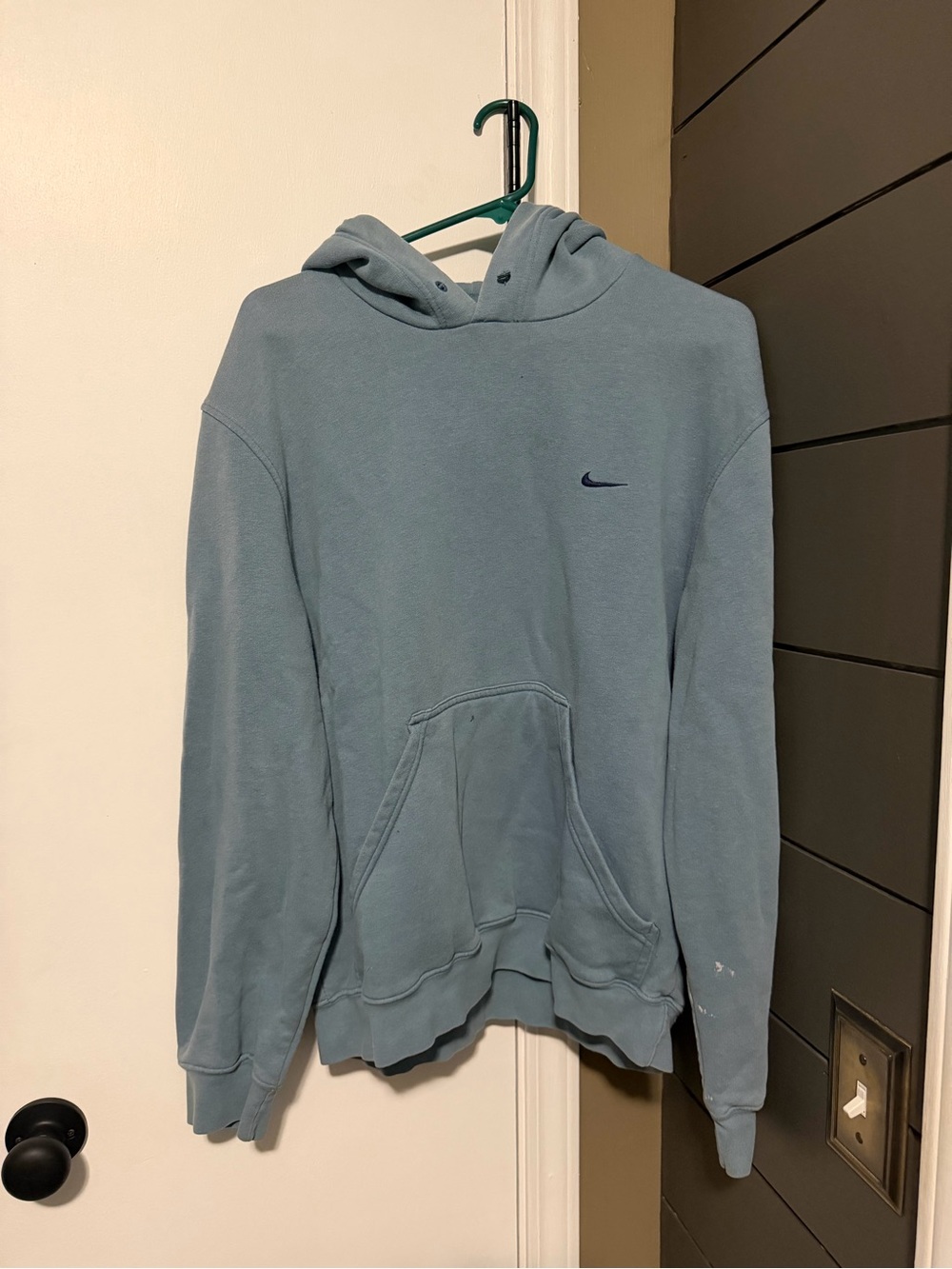 Nike Men's Light Blue Crewneck Hoodie with Small Swoosh
